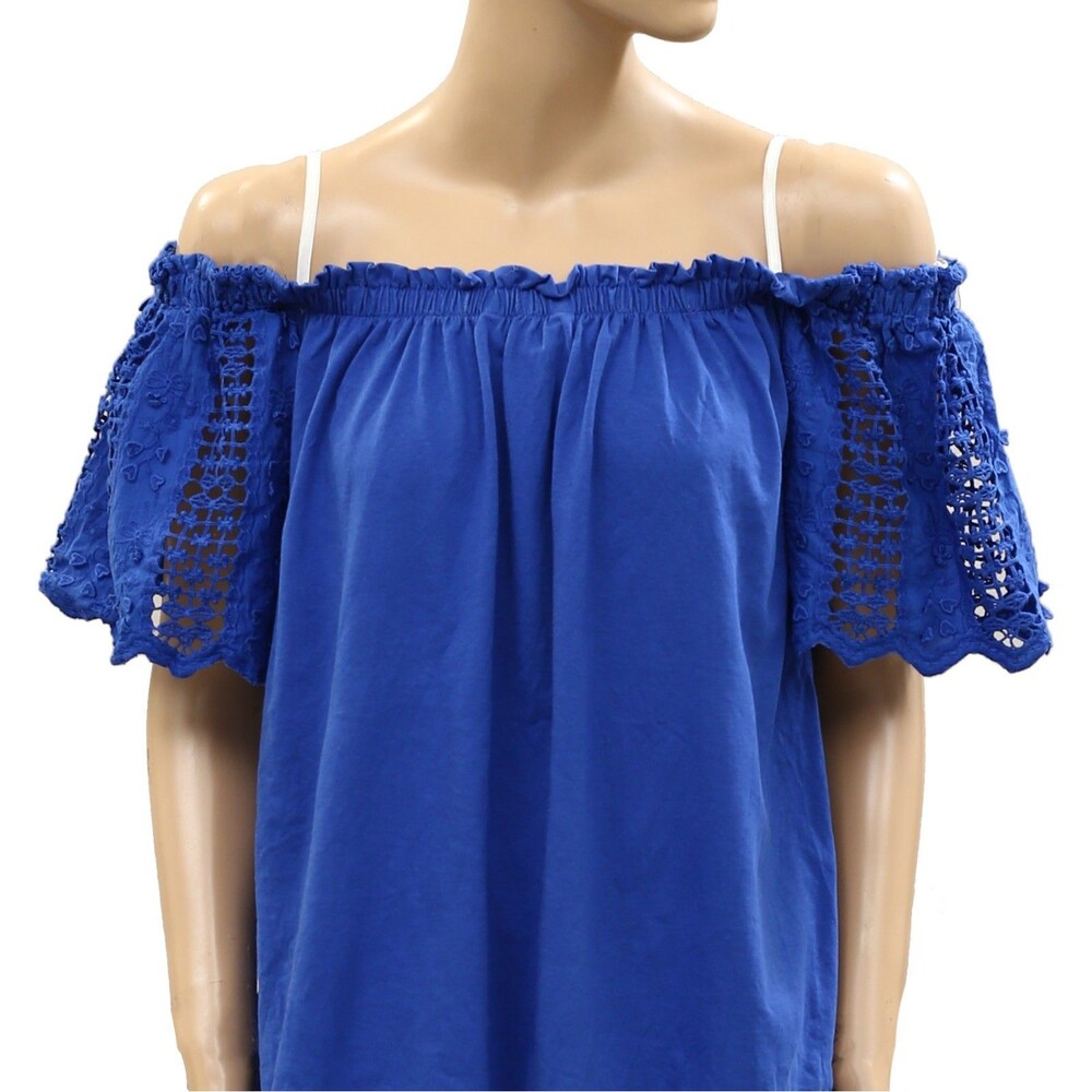 Lilly Pulitzer Fayette Off-The-Shoulder Blouse Top Crochet Ruffle Blue XL 287602 - Picture 6 of 9